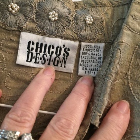CHICO'S DESIGN BEADED EMBROIDERED SILK tunic - Picture 3 of 5